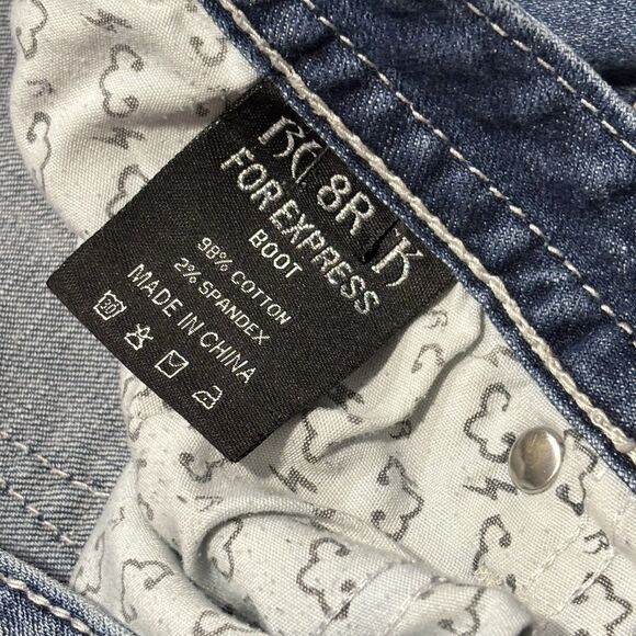 Rerock Express Women's Bootcut Blue Denim Distressed Jeans Size 8R Embroidered - Picture 12 of 15